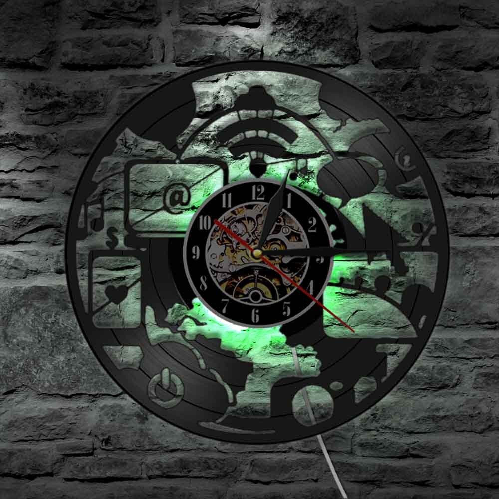 Geek – horloge murale Chic et moderne pour ordinateur, décoration artistique, bureau, ingénieurs, disque vinyle, Vintage, idée Geek Nerd