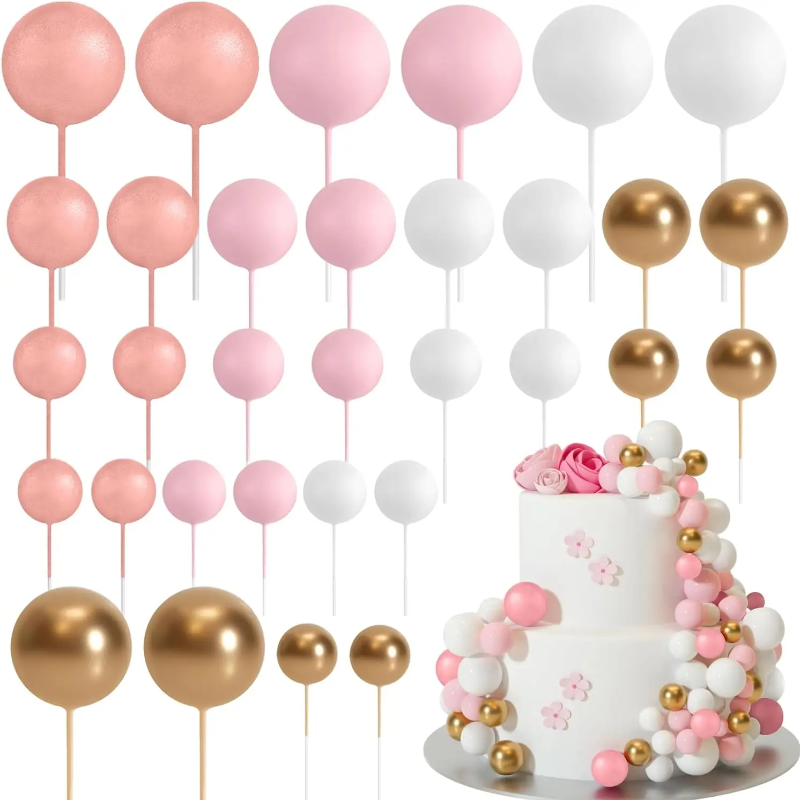 Décoration de gâteau vert sauge marron, 32 pièces, boules en mousse dorée, bricolage, décoration de gâteau pour réception pour bébé, fête d'anniversaire: Bourgogne