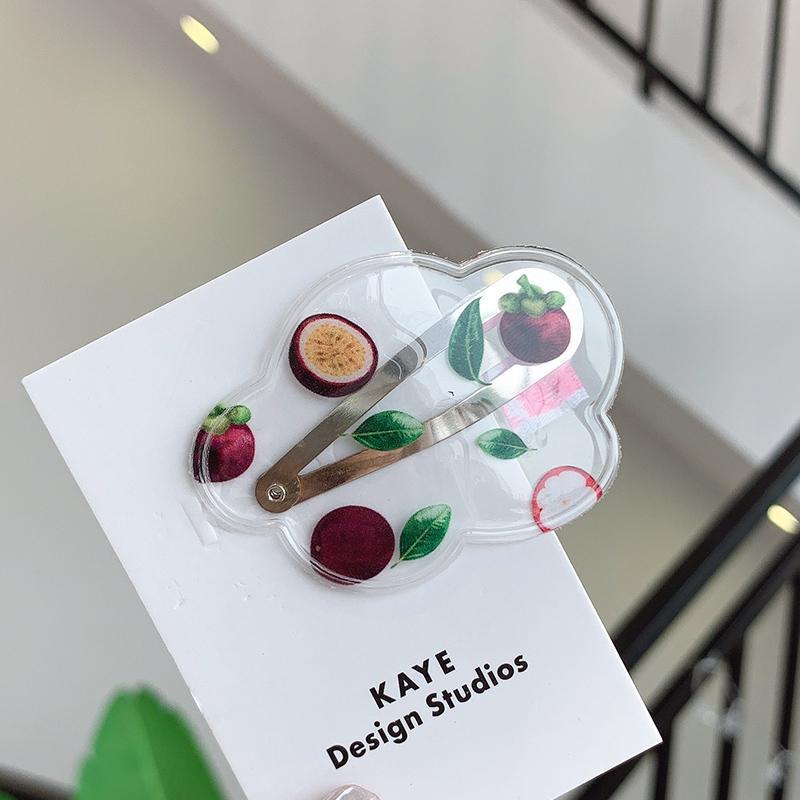 Horquillas de frutas transparentes bonitas, pinzas para el pelo en forma de gota para niñas, tocado con dibujo de nube para niños, accesorios geométricos para el cabello para niños: Cloud Passion Fruit