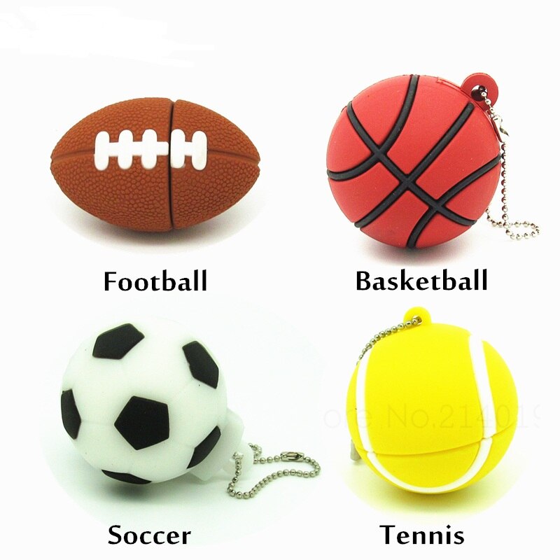 Pendrive de silicona con dibujos de fútbol, baloncesto, fútbol, tenis, 4GB, 8 GB, 16 GB, 32 GB