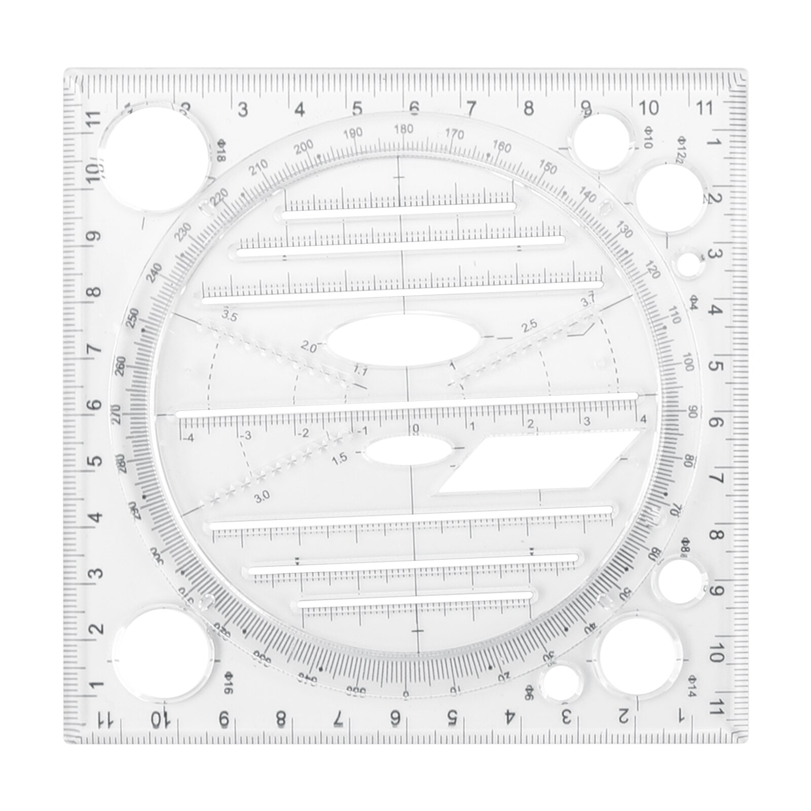 Multifunctional Fast Drawing Ruler ABS Accurate Scale Geometric Function Template Scale Transparent Compass Drawing Tool: Black