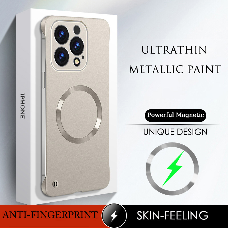 Tynt, matt, metallisk malt pc-magnetisk deksel til iphone 16, 15 pro max, 16 pro plus, for magsafe, rammeløst, lett deksel