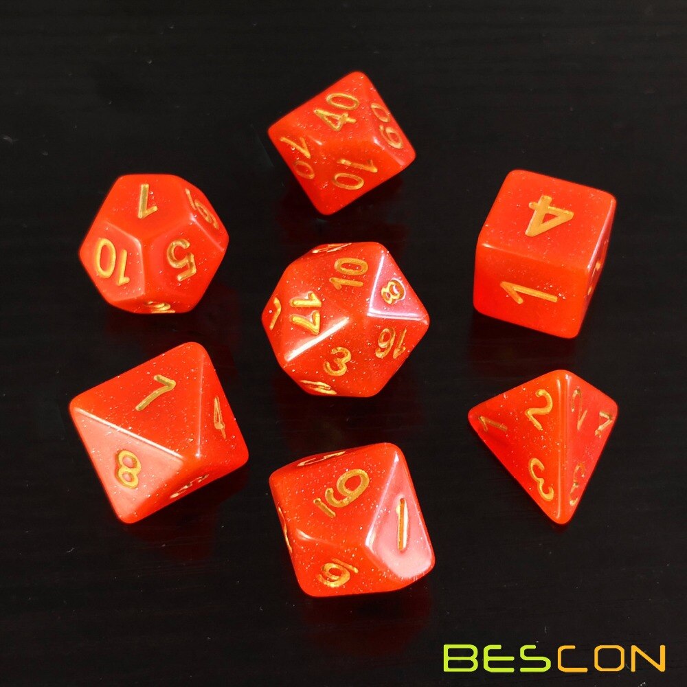 Bescon Intensieve Glitter Dnd Dobbelstenen 7 Pcs Set Royal Rood, Glitter Rpg Dobbelstenen Set D4 D6 D8 D10 D12 D20 D %, Bakstenen Doos Verpakking