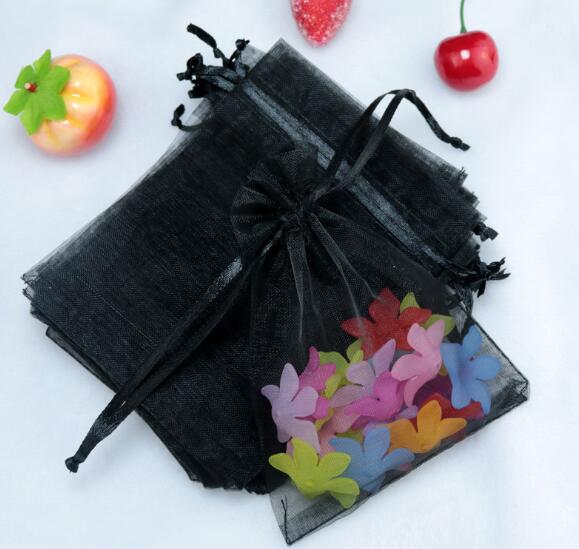 10*15cm gennemsigtige poser slik chokolade emballage lille smykkeskrin organza poser favorisere poser med snoretræk: Sort