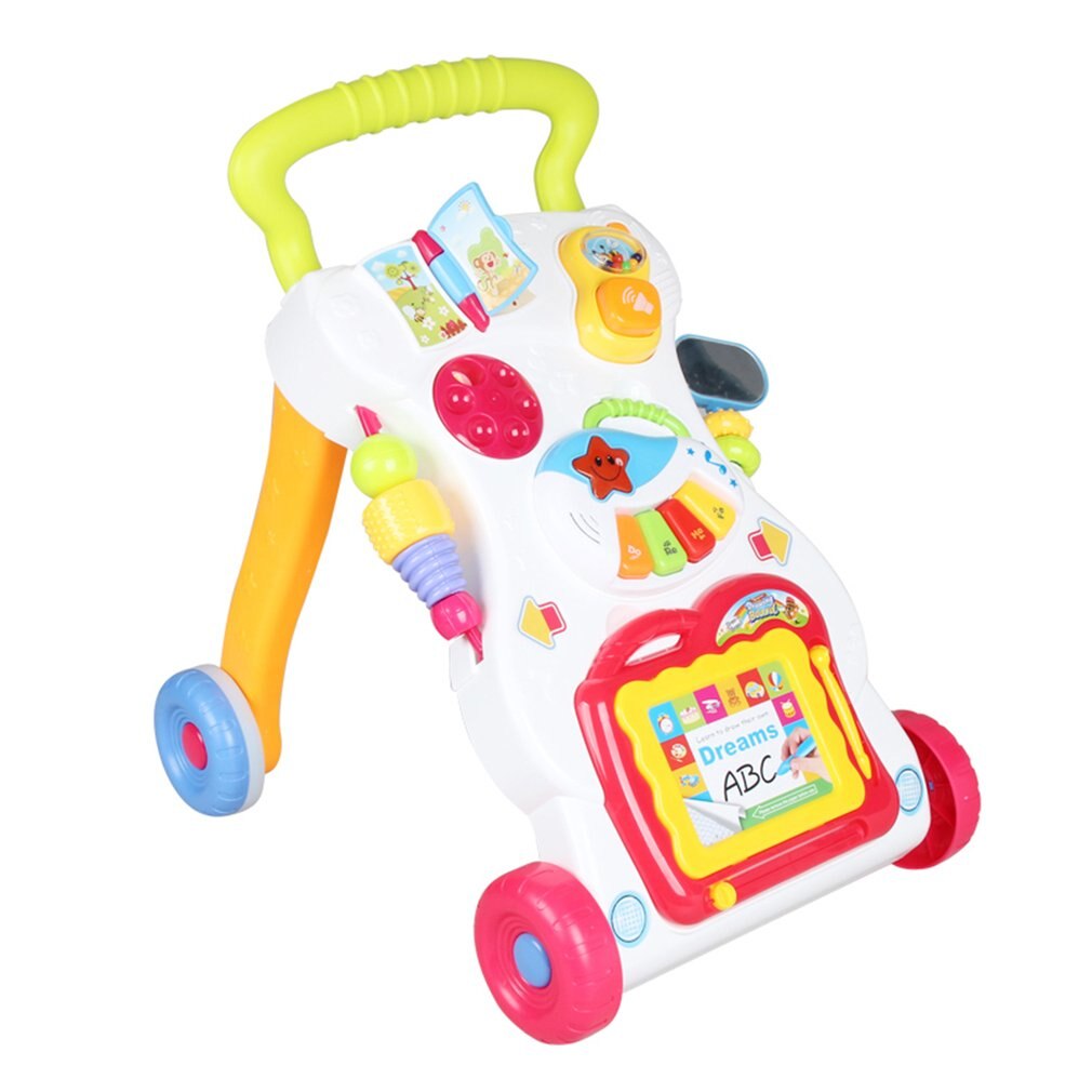 Baby Walker Toddler Trolley Sit-to-Stand Walker for Kid's Early Learning Educational Musical Adjustable Baby First Steps Car