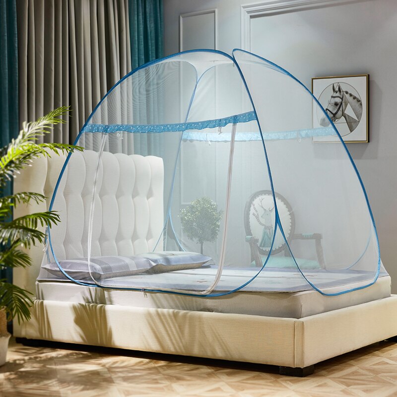Modern Summer Mosquito Nets Breathable Mosquito Nets Free Installation Mosquito Nets Foldable Camping Supplier: Blue / Queen