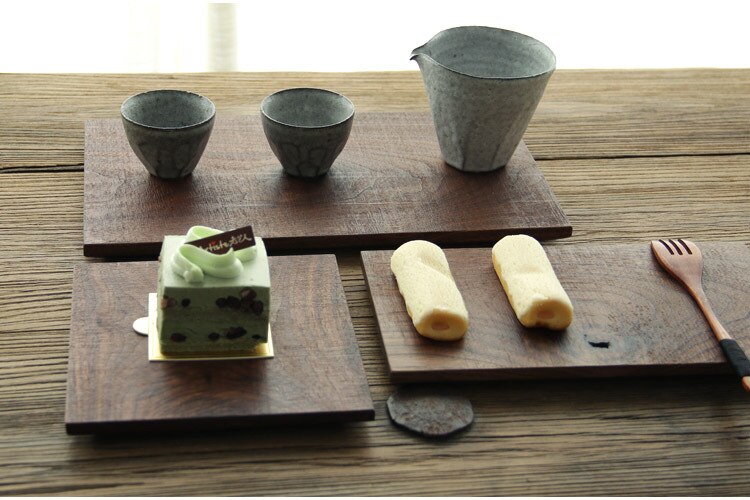 Bread Wood Plates Black Walnut Rectangle Square Wood Pan Plate Fruit Dishes Saucer Tea Tray Dessert Dinner