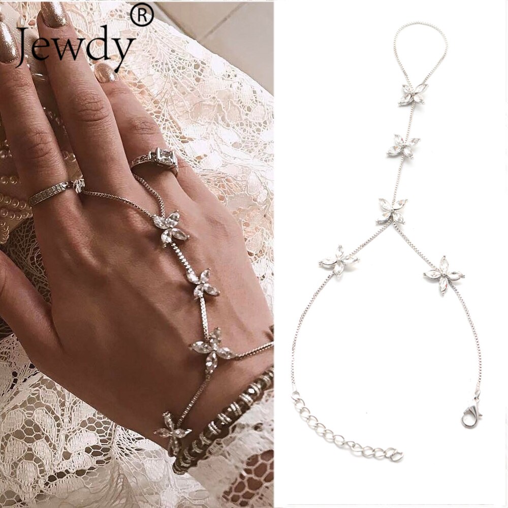 Luxury Rhinestone Flower Bracelet Summer Finger Bracelet Punk Style Long Chain Sexy Midi Jewelry Bangle