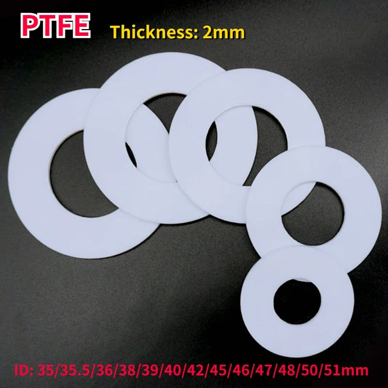 Tykk 2mm ptfe flat pakning  id 35/35.5/36/38/39/40/42/45/46/47/48/50/51mm høytemperaturbestandig flenstetningsskive