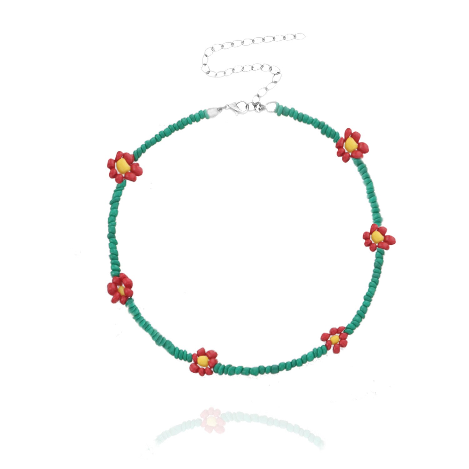 Bohemian Blauw Wit Zaad Bead Bloem Choker Ketting Statement Korte Kraag Sleutelbeen Keten Ketting Voor Vrouwen Sieraden: ZWXL1450-10