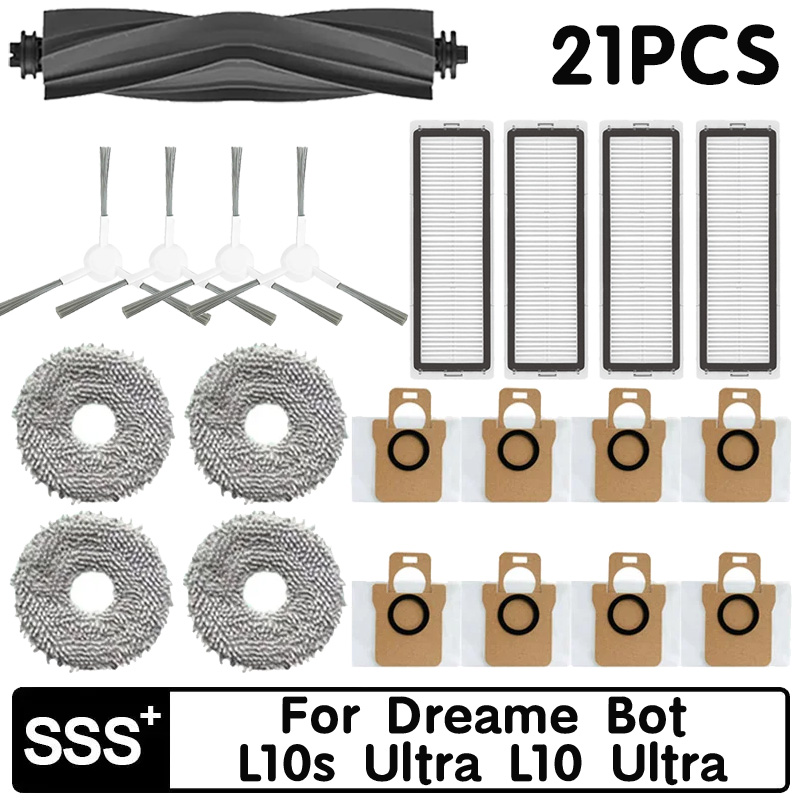 Voor Dreame Bot L10s Ultra L10 Ultra Robot Stofzuiger Onderdelen Rubberen Zijborstel Hepa Filter Mop Rag Stofzak Optioneel: Donkergrijs