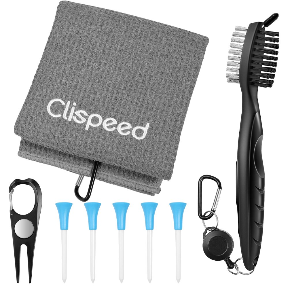 8PCS Eco-Friendly Golf Towel Kit Cleaning Brush Divot Towel Tee For Club Golf Sport Accessories Golf Colorfast Towel Tee Divot: Grey