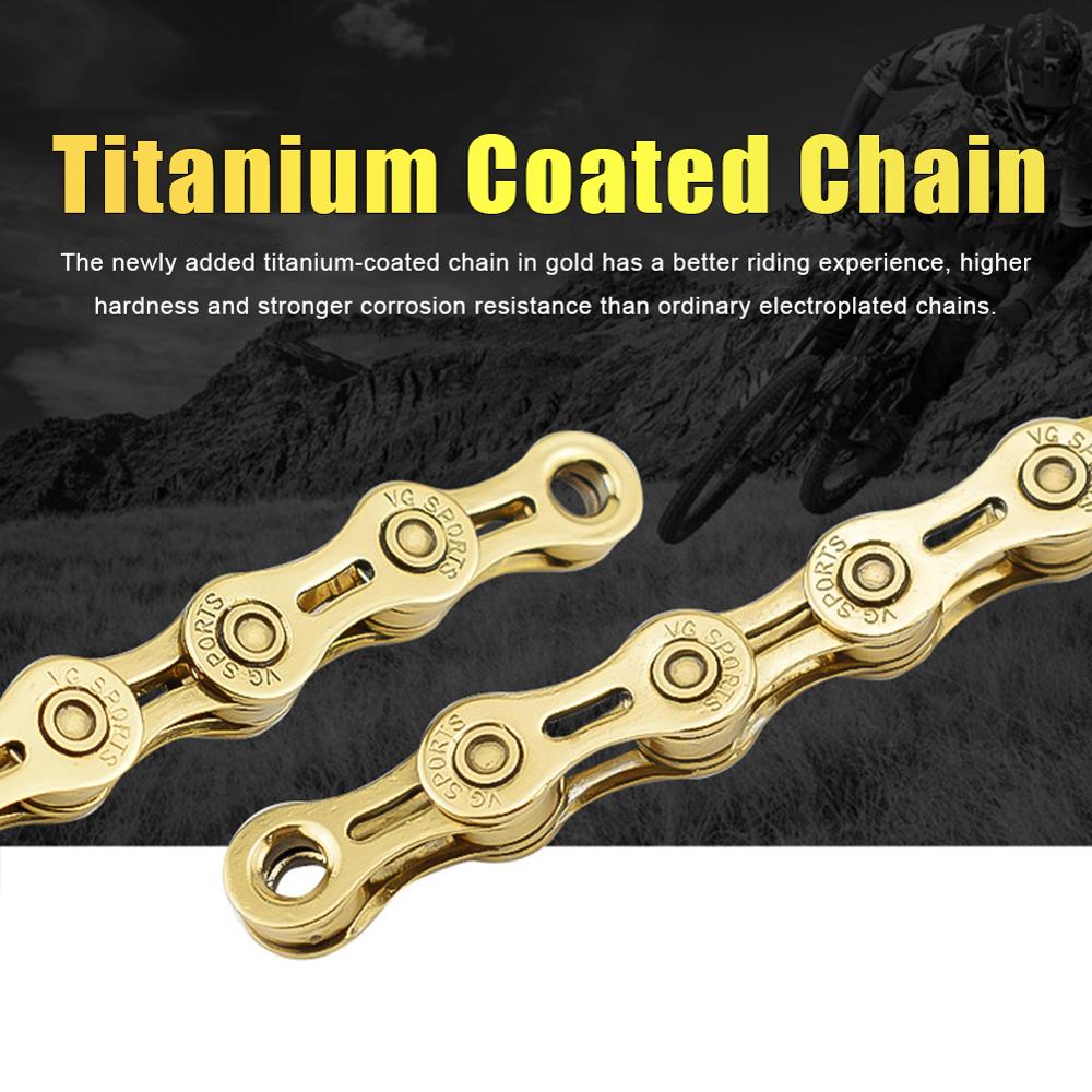 9/10 geschwindigkeit Titan Gold Fahrrad Kette Semi-Hohl Fahrrad Kette Mountain Road Bike Hohl Kette Super Licht 116L Tragen-beständig