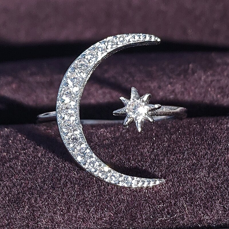 Moda na moda 925 anel de prata esterlina dedo lua estrela anel para mulheres jóias casamento noivado sepcial presente de natal r4596