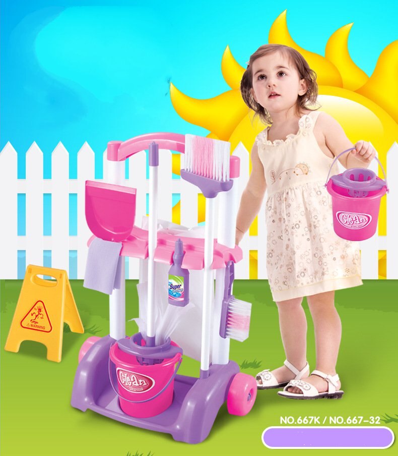 Children's pretend play house blocks little helper simulation clean kit broom mopping vacuum cleaner sanitary washing machine