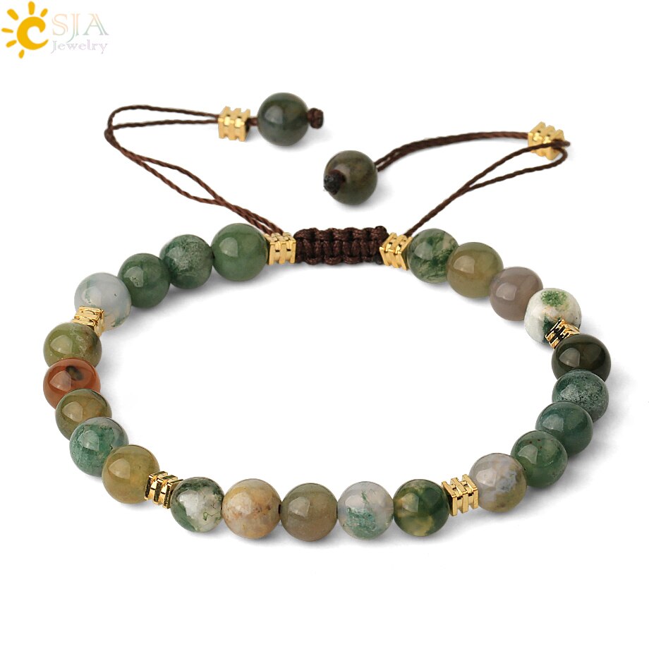 Csja 6Mm Natuursteen Strand Armbanden Paars Crystal Lapis Quartz Bead Gevlochten Touw Verstelbare Vrouwen Mannen Mode Armband G544: Indian Agate