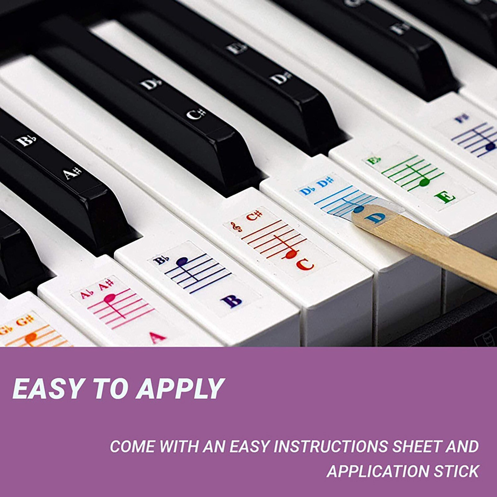 25/49/61/76/88 Color Transparent Piano Keyboard Stickers Electronic Keyboard Key Piano Stave Note Sticker Symbol For White Keys