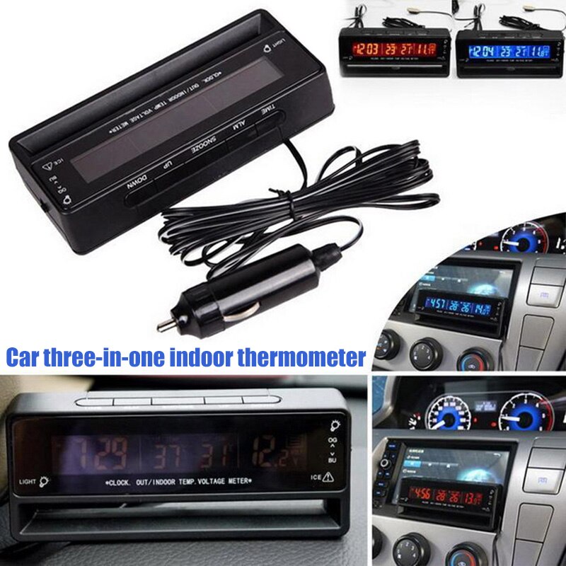 3 In 1 Auto Thermometer Voltmeter Klok Digitale Display Scherm Backlight Voor Voertuig F-Best