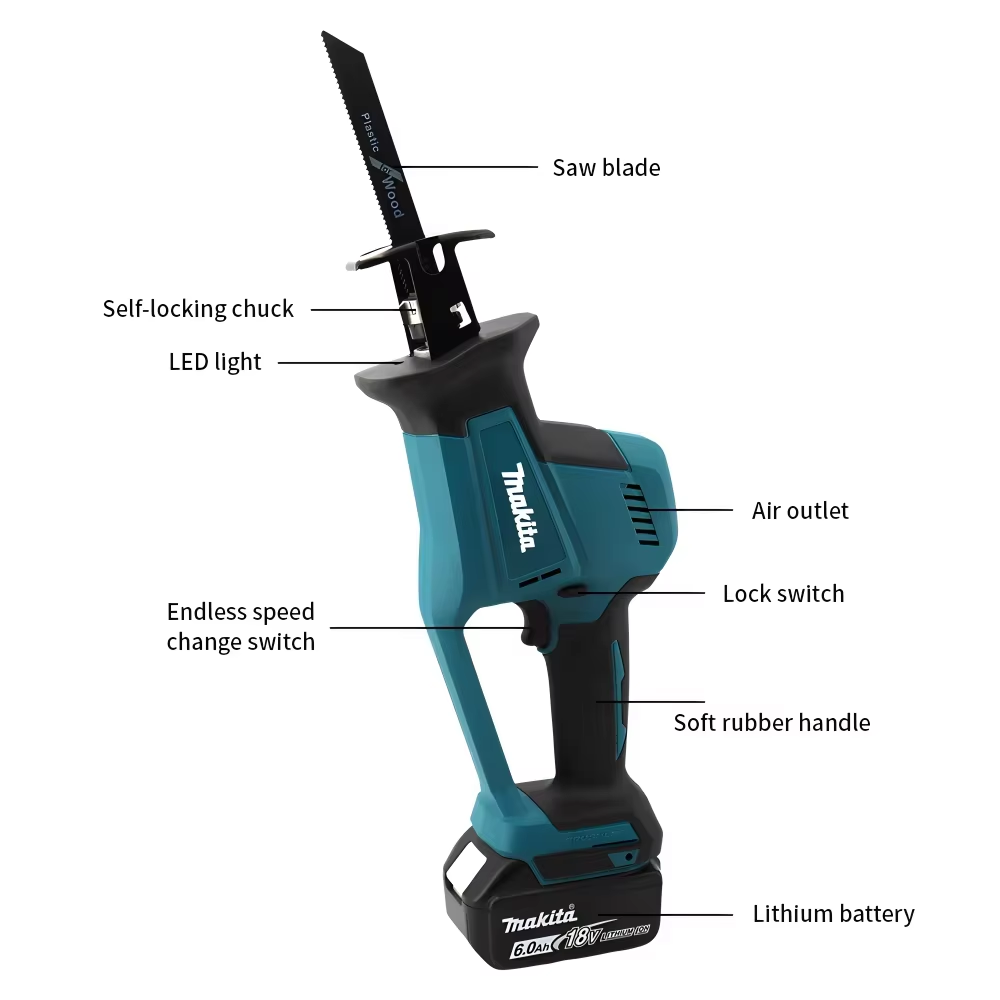 Makita DJR189 18V Cordless Electric Reciprocating Saw Brushless Rechargeable Wood Metal Cutting Saw Portable Saw Power Tool