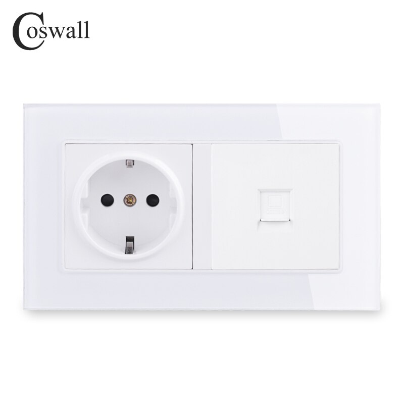 Coswall 16a venäjä espanja eu standardi pistorasia maadoitettu  + 1 jengi  rj45 cat 5e internet tietokoneen dataliitin karkaistu lasipaneeli