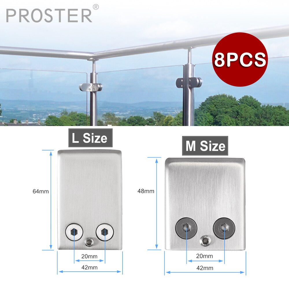 Proster – pinces à verre carrées en acier inoxydable, 8 pièces, support à Clip pour main courante 8-10mm 10-12mm avec pilote hexagonal
