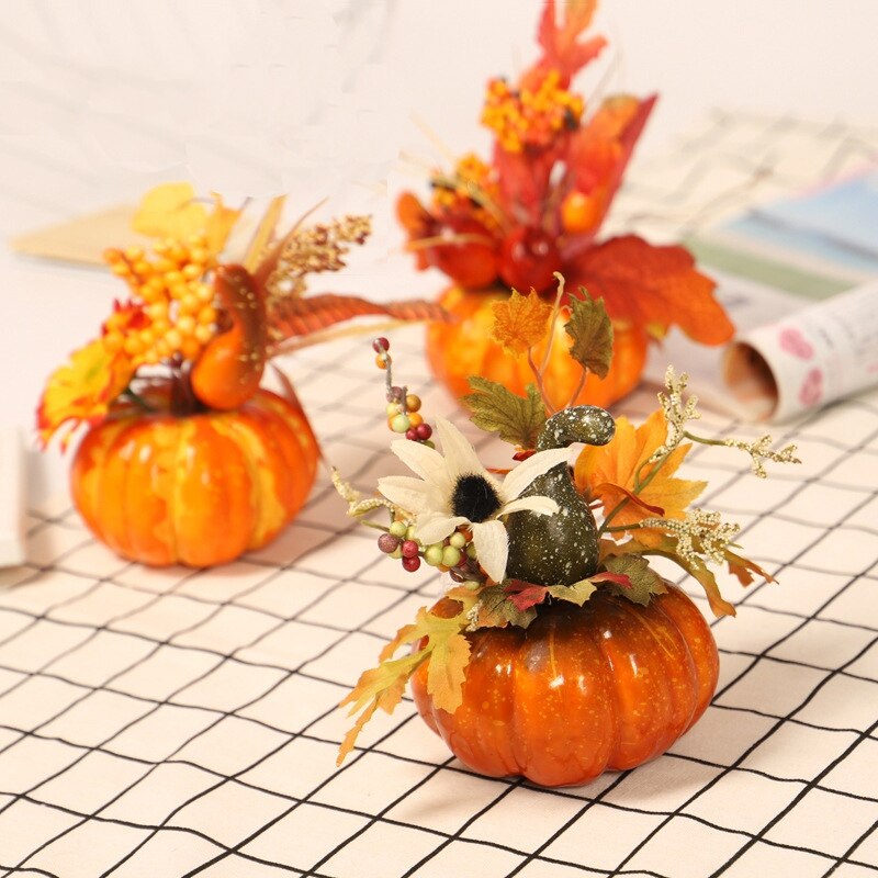 DIY Artificial Mini Pumpkin Fall Harvest Halloween Decor Props Acorn Berries Maple Leaf Artificial Pumpkin DIY Party Craft Props