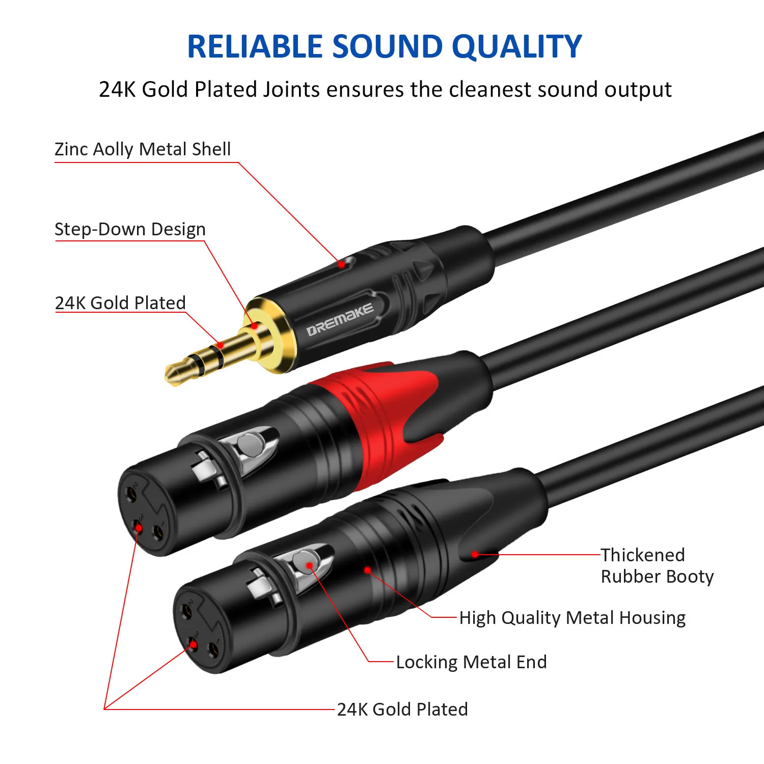 DREMAKE Cavo scoppiare Aux da 3,5 mm a doppio XLR da 1/8 pollici a doppia spina XLR Cavo adattatore Audio sdoppiatore a Y bilanciato da XLR a 3,5 mm