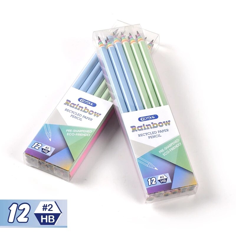 YHSMTG Paper Rainbow HB Pencils Writing Student Write Stationery for School and Office Supplies 12Pcs/Box