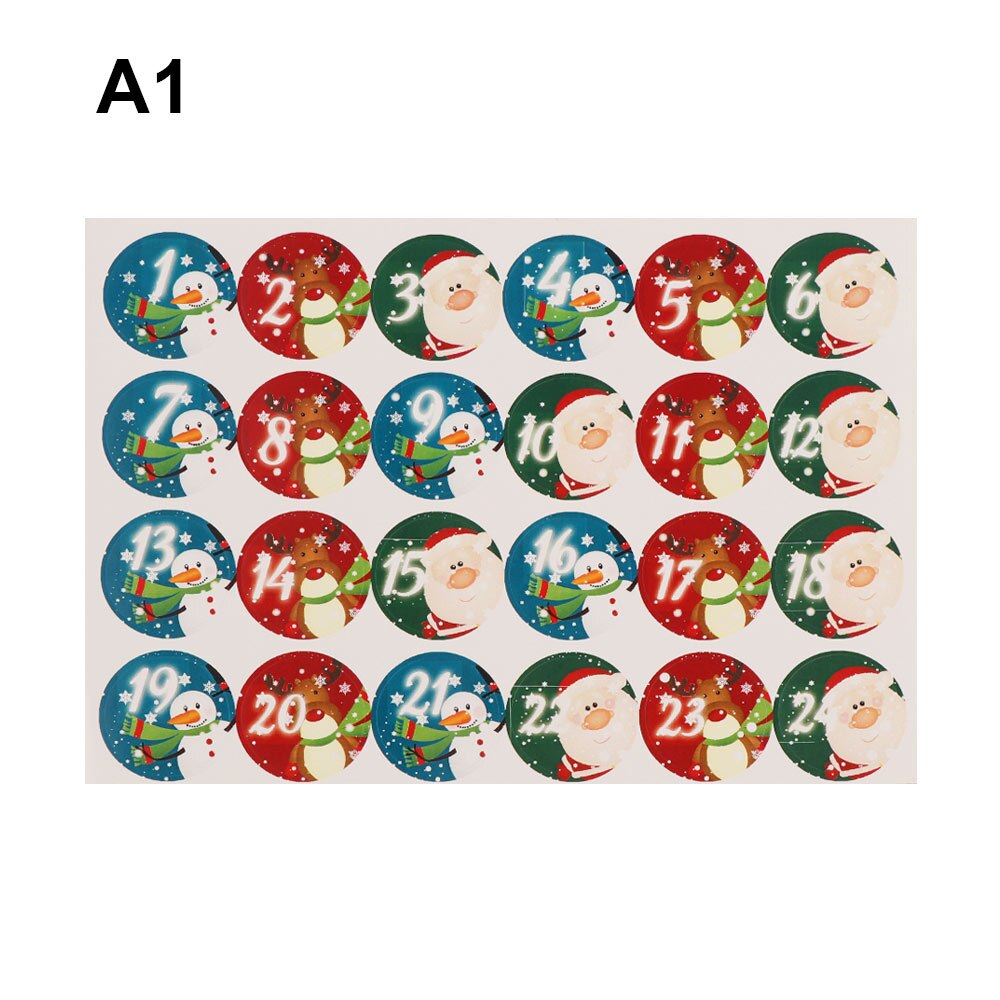 24Pcs Merry Christmas Sticker Advent Calendar Number Paper Sticker Multi-Function DIY Cookie Sealing Packaging Label Decor: A1