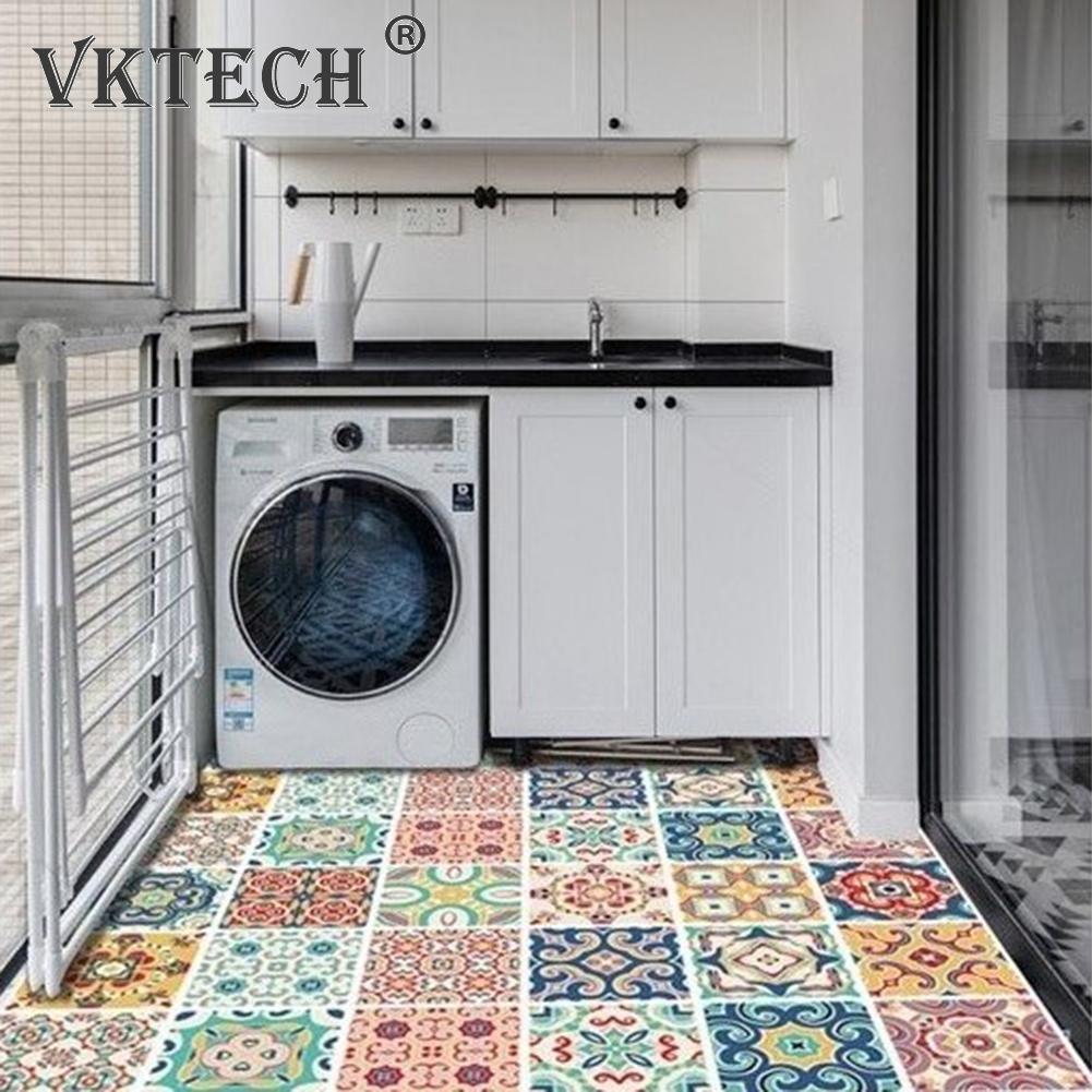Retro Pattern Tile Floor Stickers PVC Waterproof Self Adhesive Paste DIY Wall Ground Bathroom Kitchen Decor Wall Floor Stick
