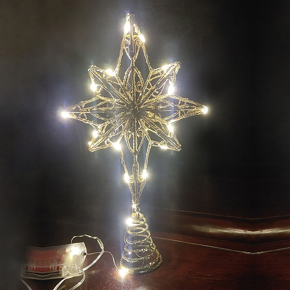 Christmas Tree LED Star Tree Topper Ron Art Ornament 5 Point Golden Star Xmas Tree Top Star Party Home Festival Treetop Decor