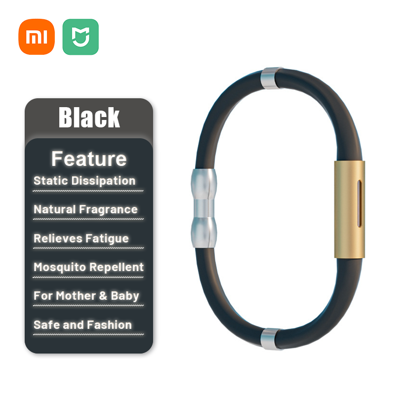 Xiaomi myggmedelsarmband antistatiskt doftande eterisk olja anti-mygg kroppsvänligt lindrar trötthet smycken: Svart