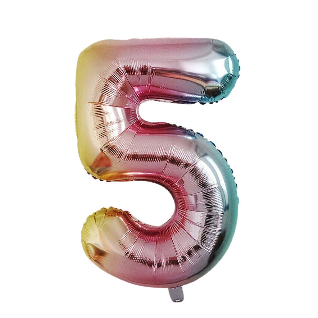 40 Inch Rainbow Gradient Number 0-9 Foil Digital Balloons For Birthday Party Doll House Furniture Mini for Children: F