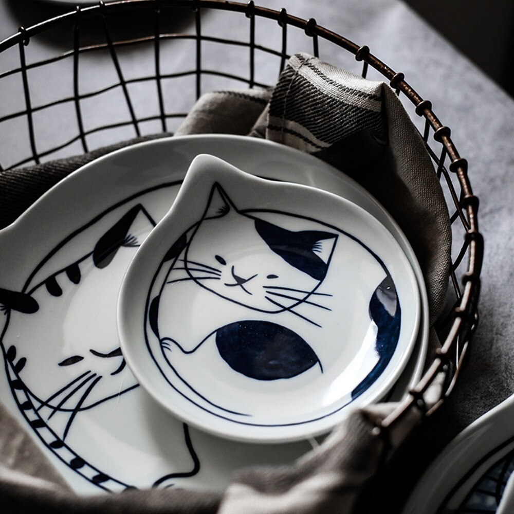 6/8 tommer japansk tegneserie middag sød kat keramisk tallerken restaurant hjem køkkenudstyr kold dessert sauce ceramica skål