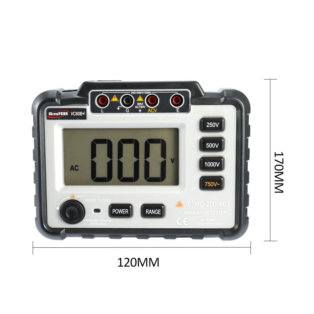 Insulation Resistance Tester Low Loss High Ratio Insulation Meter Digital Ohmmeter Megameter 250V/500V/1000V DC Voltage Output