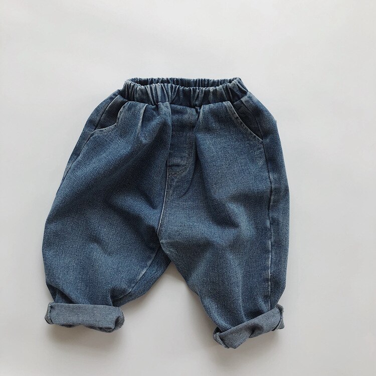 5472 børns jeans efterår enkle alle match drenge afslappet bukser bagklap lomme piger denim bukser 1-7t børnebukser: 130cm
