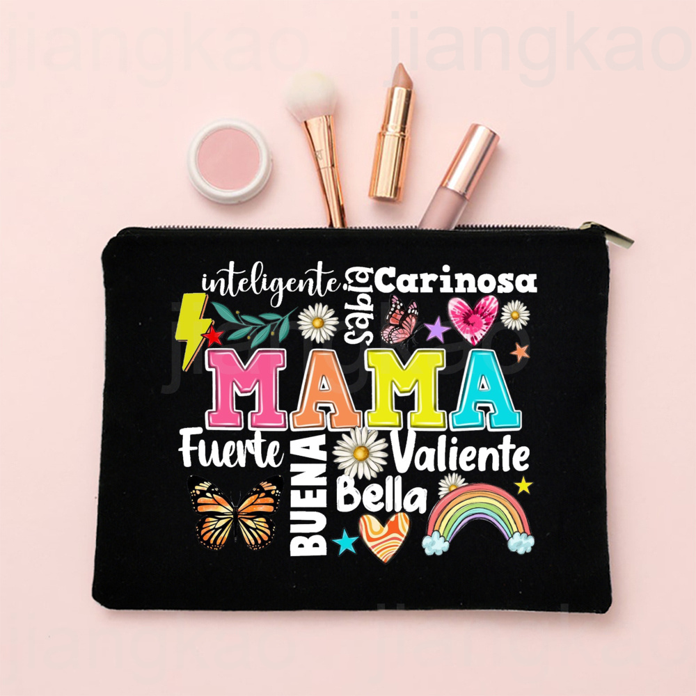 Spaans bedrukte make-uptas Reizen Neceser Toiletartikelen Opbergtas Vrouwelijke canvas cosmetische tassen Verjaardag Moederdag Cadeau voor moeder: Army Green