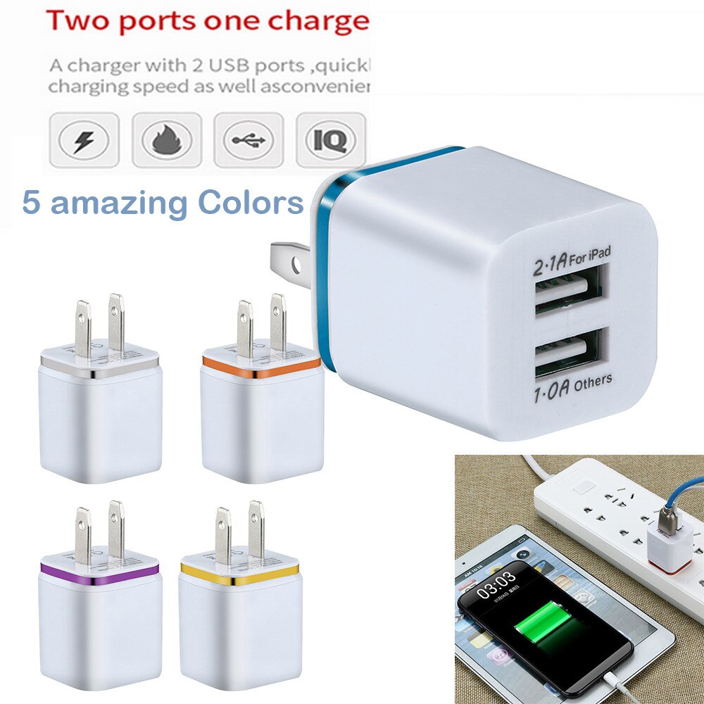 EU US Plug Dual USB Charger 5V / 2A Fast Charging USB Charger Tablet Universal Mobile Phone Wall Adapter for iPhone XS Max/1.2