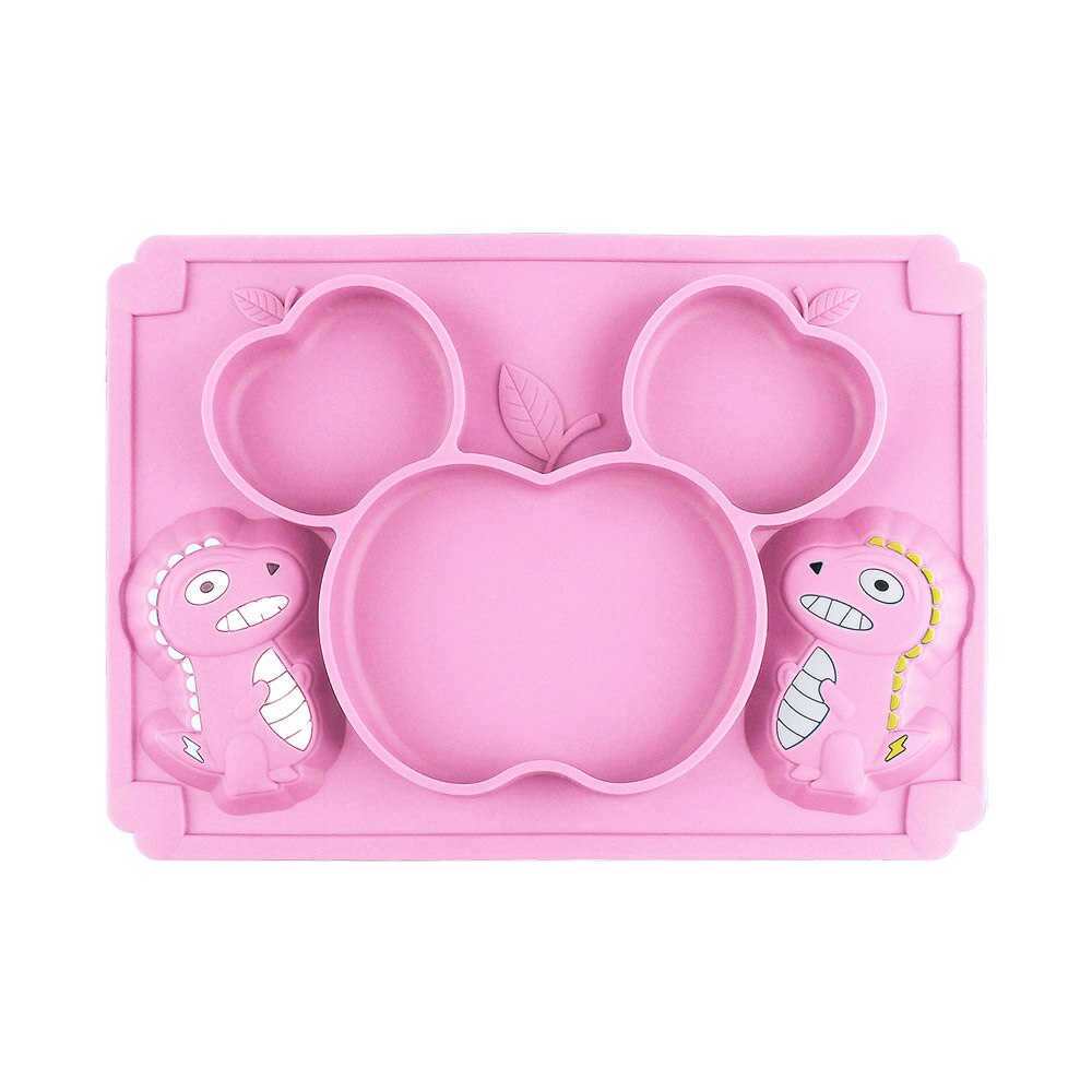 Silicone Baby Zuignap Plaat Slabbetjes Voeden Set Servies Bestek Kinderen Rvs Lepel En Vork Doseren Gerechten Din: Pink Plate