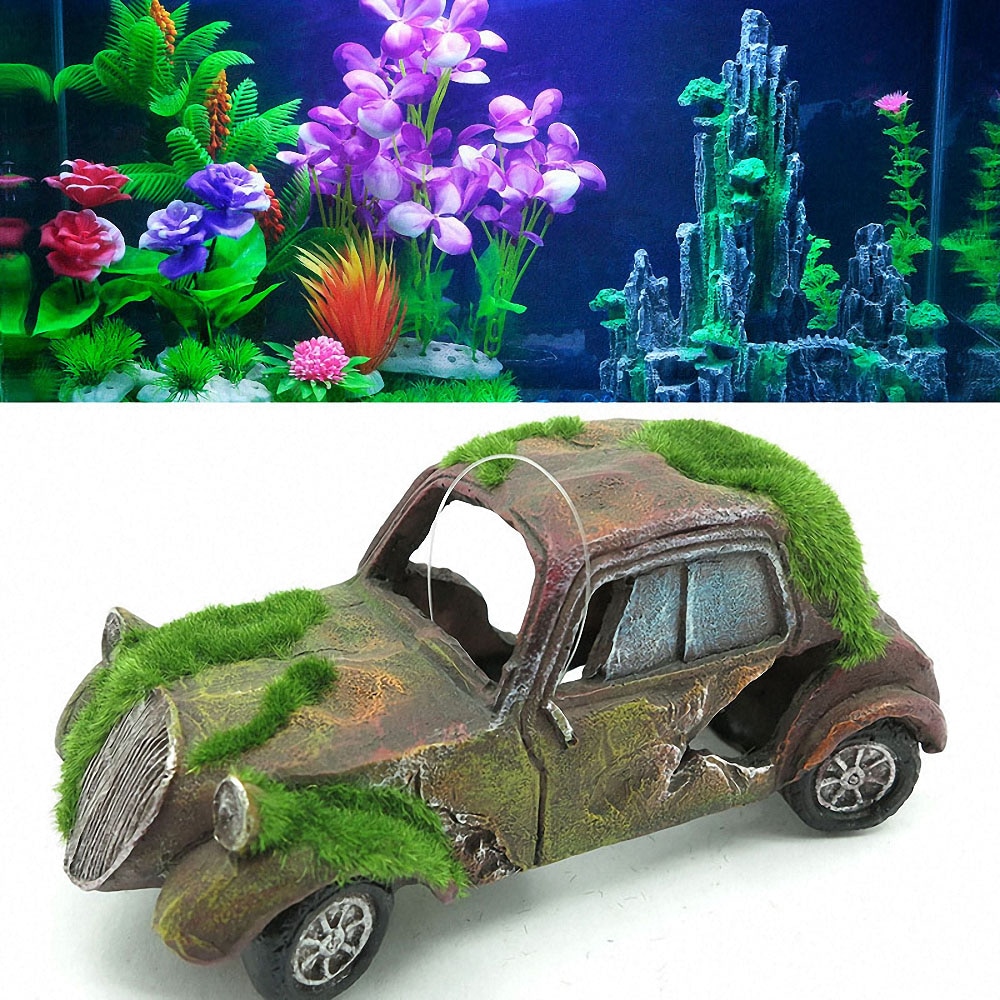 Fish Tank Car Ornament Imitation Resin Moss Vintage Old Car Aquarium Decoration Pet Aquarium Fish Tank Landscape Decor Supplies