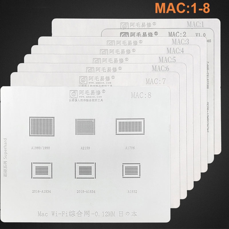 Amaoe til mac pro  a2159 a1706 a1707 a1534 power ic cpu ssd 0.12mm tykkelse bga reballing stencil: Mac 1-8