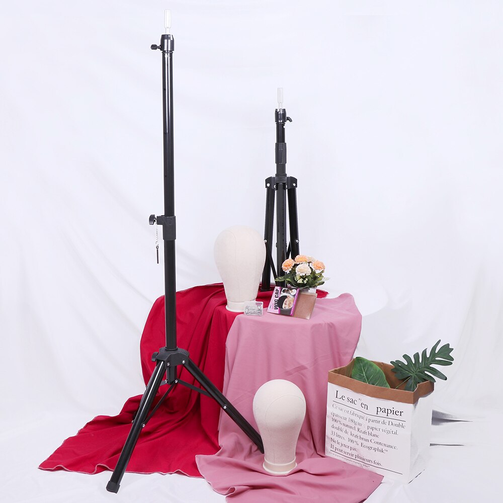 Wig Stand Tripod With Head Mannequin Stand 50Pcs T Pins 21 22 23 24 25 Inch Canvas Head With Stocking Caps For Making Wigs