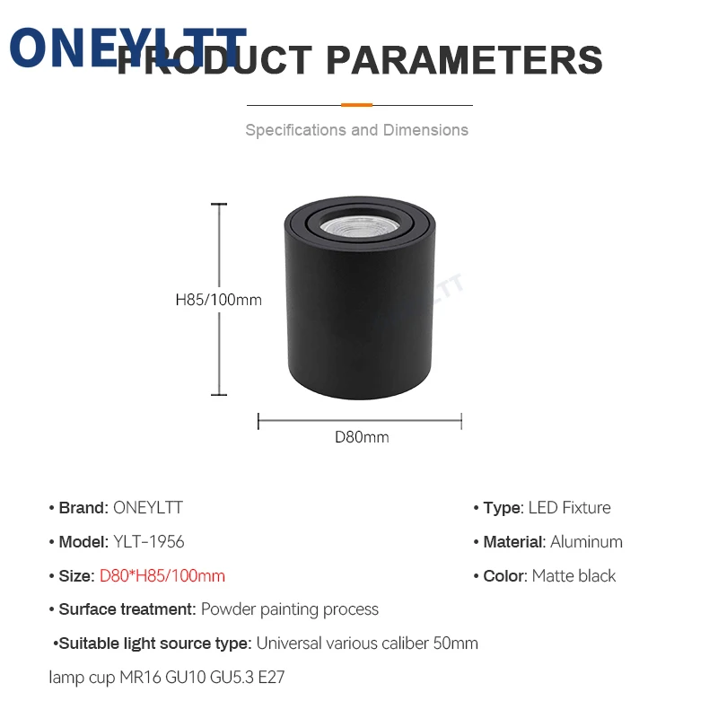 Spotlight  gu10 -armatur rund led-påbygget loftspotlight  gu 10 halogenpære cylinderformet nedadrettet lampearmatur 220v