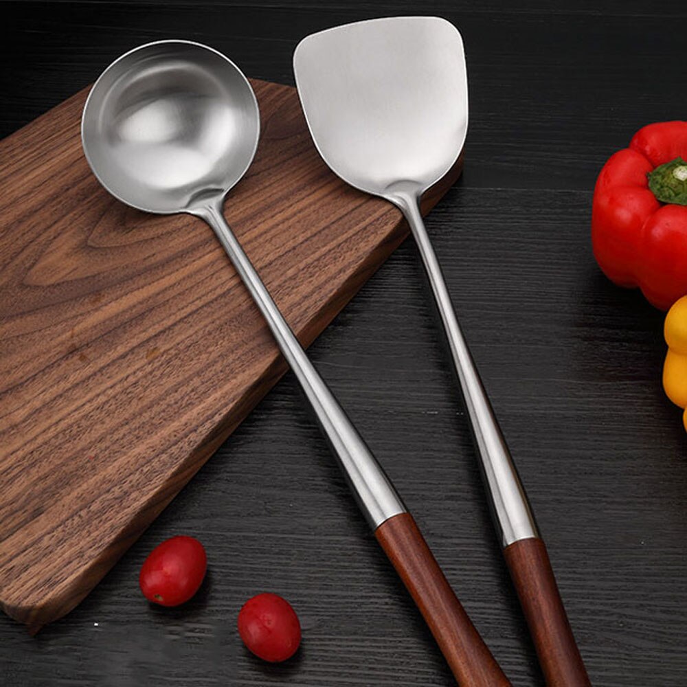 Keuken Spatel En Pollepel Koken Tool Set 17 Inches Spatel Voor Wok Roestvrij Stalen Wok Spatel Keuken Gereedschap
