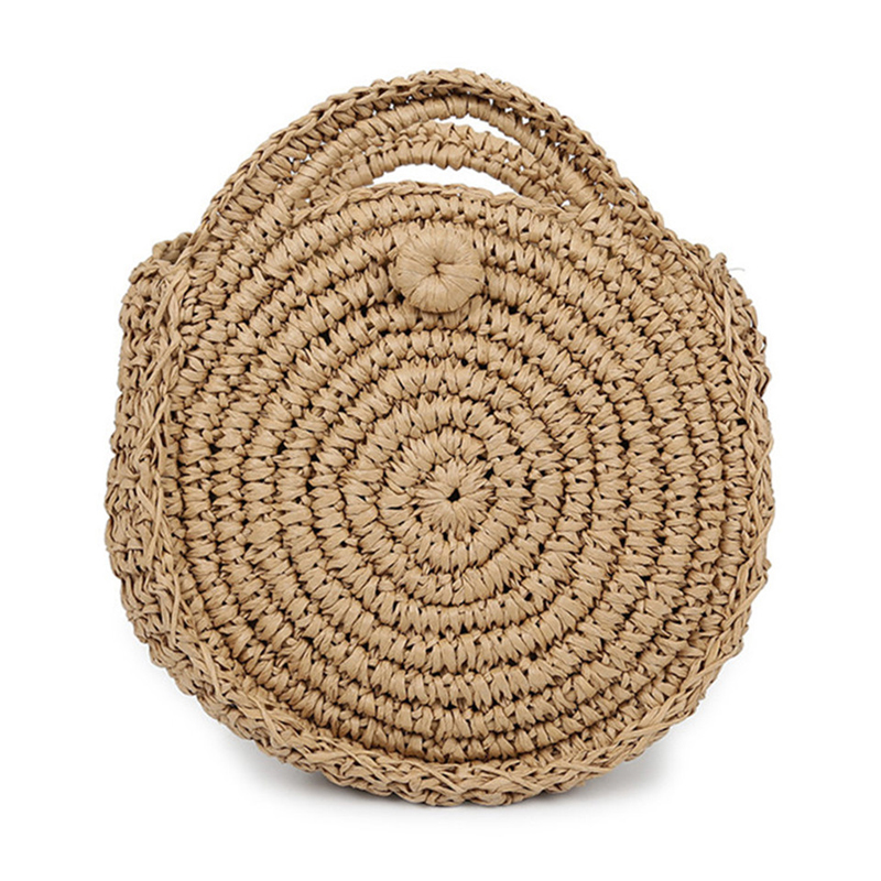 Runde, gehäkelte strandtasche aus stroh, diagonal gewebte handtasche für damen: Braun