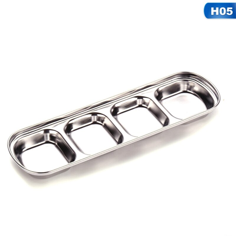 Barbecue Dipping Dish Stainless Steel Condiment Bowl Three Grilles Soy Sauce Vinegar Sauce Divided Es: 5