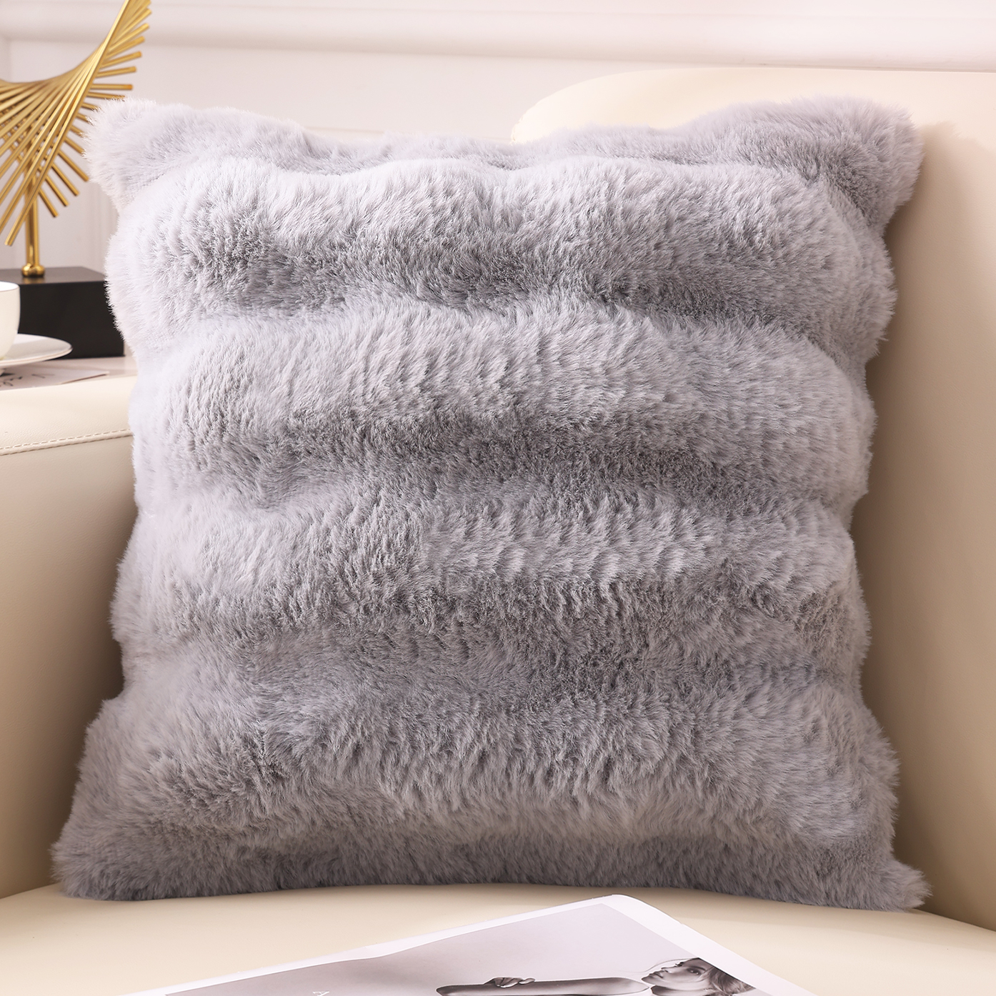 Olanly-fundas de almohada ultrasuaves para decoración de sofá, fundas de cojines suaves y acogedoras de piel sintética de conejo, cojines de felpa para sala de estar, cama y coche: 480 mm x 480 mm / Azul
