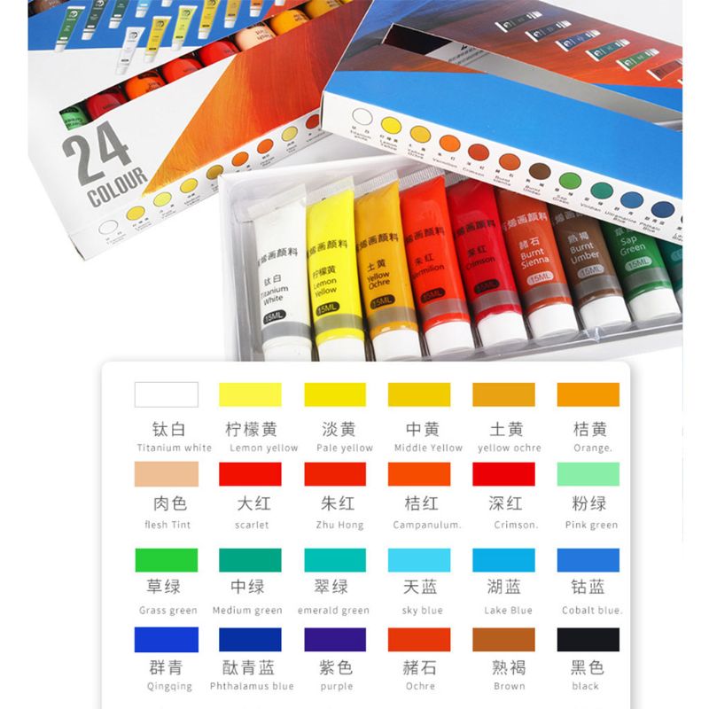 12/24 Colors Acrylic Paints 15ml Tubes Drawing Painting Pigment Hand-painted Wall Paint for Artist DIY