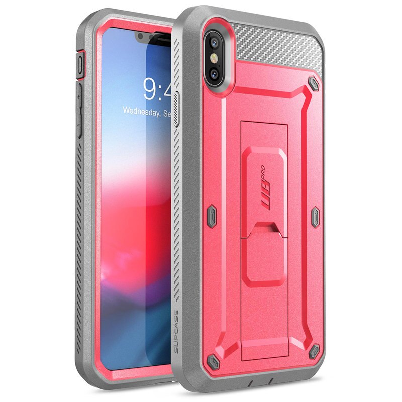 For iPhone Xs Max SUPCASE Case 6.5 inch UB Pro Full-Body Rugged Holster Case with Built-in Screen Protector &amp; Kickstand: Pink