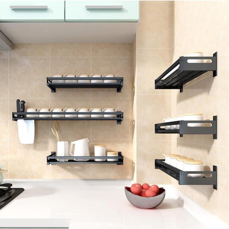 Keuken plank rack wall mounted Nail Gratis plank Opbergrek saus fles Spice Tool Houder voor keuken Kruiden Sooktops plank